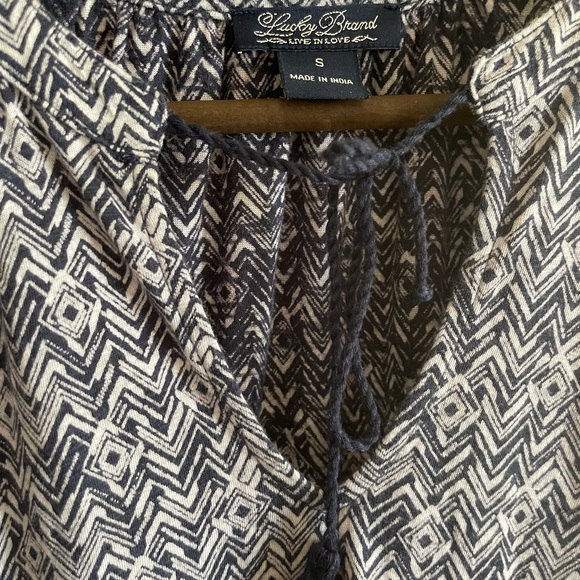 Lucky Brand S Blue White Print Tassel Tank Top Blouse - Picture 6 of 6
